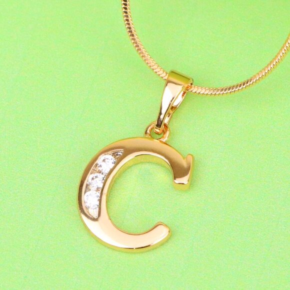 "Rose Gold Letter C Pendant with Crystals – 18K Gold Plated Charm, XPPT1352 - Picture 1 of 13